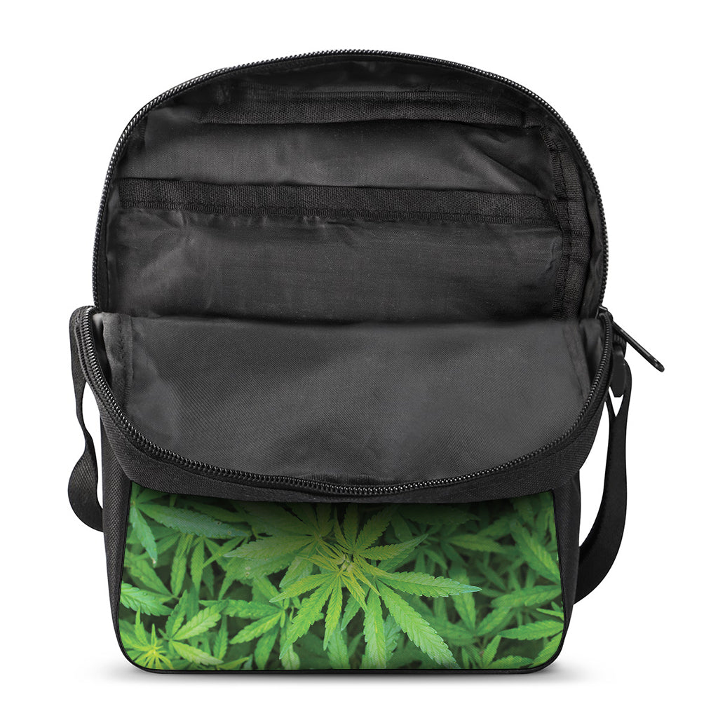 Green Pot Leaf Print Rectangular Crossbody Bag