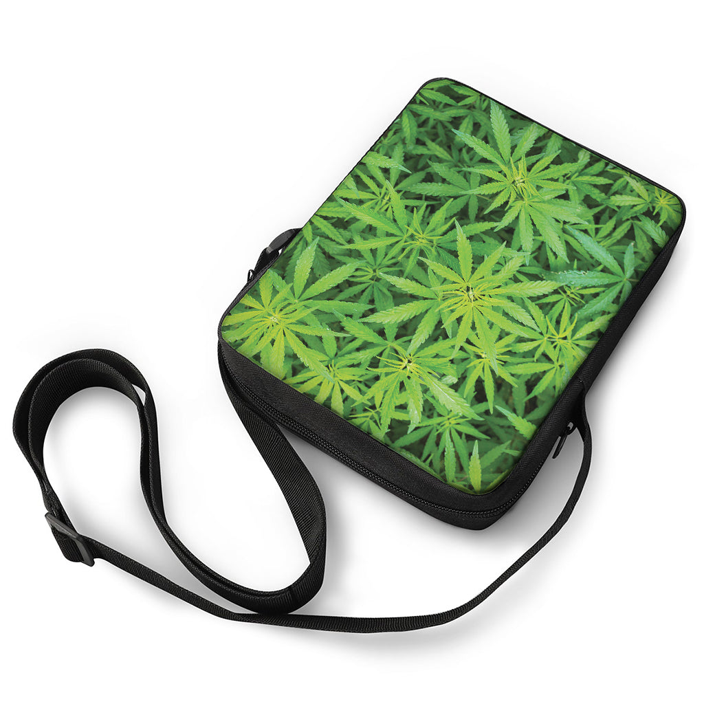 Green Pot Leaf Print Rectangular Crossbody Bag