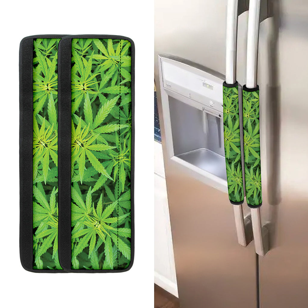 Green Pot Leaf Print Refrigerator Handle Covers