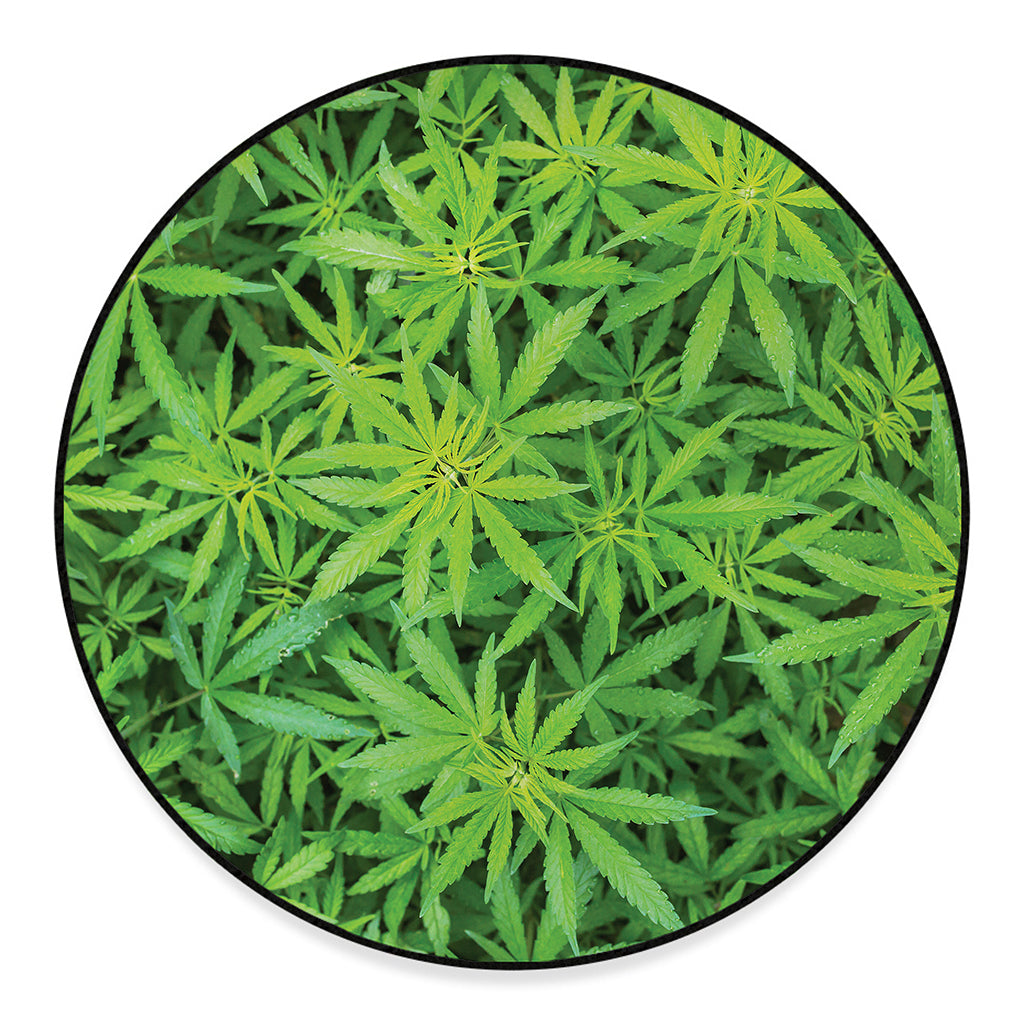 Green Pot Leaf Print Round Floor Mat