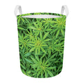 Green Pot Leaf Print Round Laundry Basket