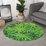 Green Pot Leaf Print Round Rug
