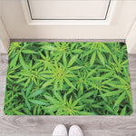 Green Pot Leaf Print Rubber Doormat
