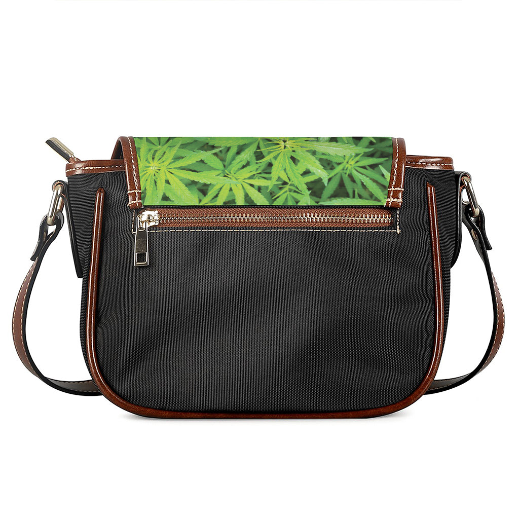 Green Pot Leaf Print Saddle Bag