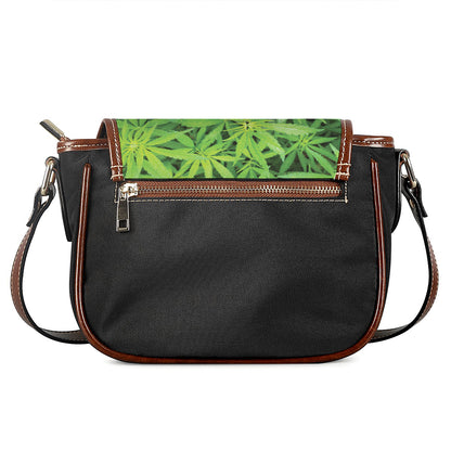 Green Pot Leaf Print Saddle Bag