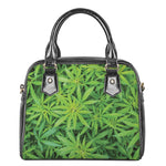 Green Pot Leaf Print Shoulder Handbag