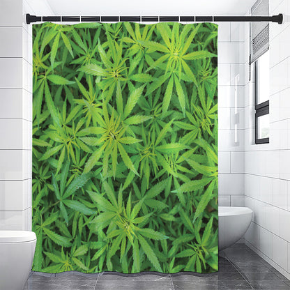 Green Pot Leaf Print Shower Curtain