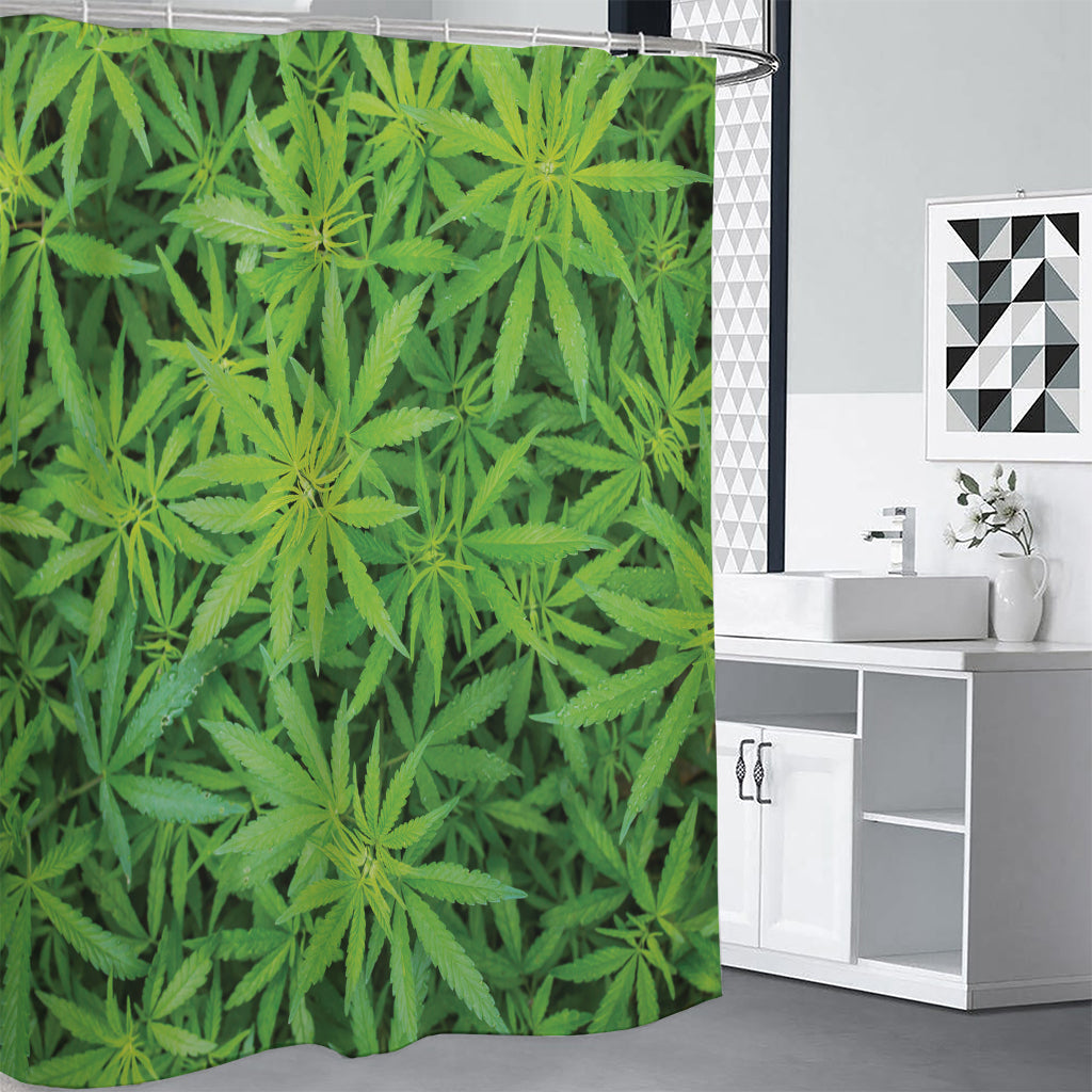 Green Pot Leaf Print Shower Curtain