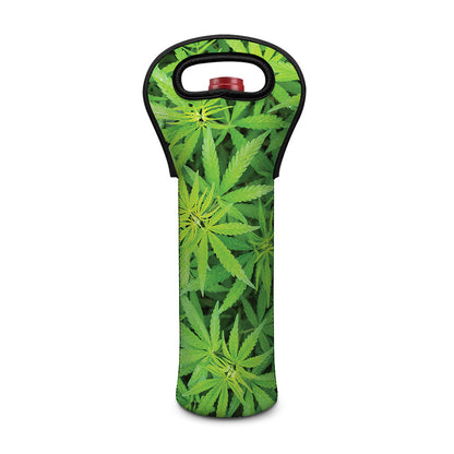 Green Pot Leaf Print Single Neoprene Wine Tote