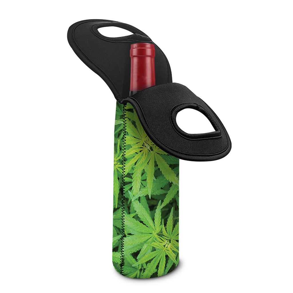 Green Pot Leaf Print Single Neoprene Wine Tote