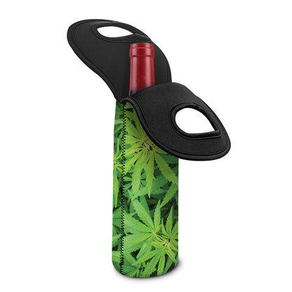 Green Pot Leaf Print Single Neoprene Wine Tote