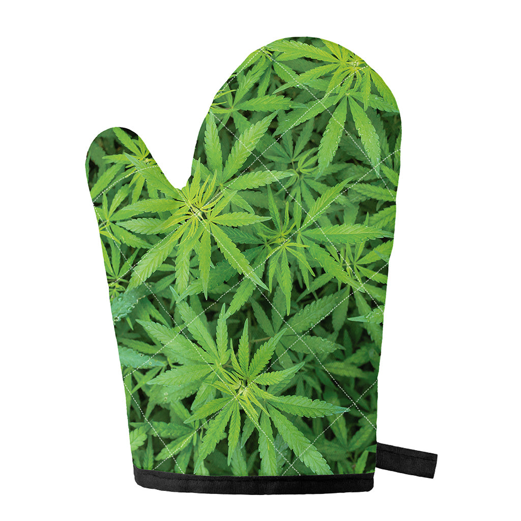 Green Pot Leaf Print Single Oven Mitt