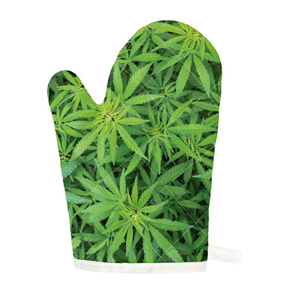 Green Pot Leaf Print Single Oven Mitt