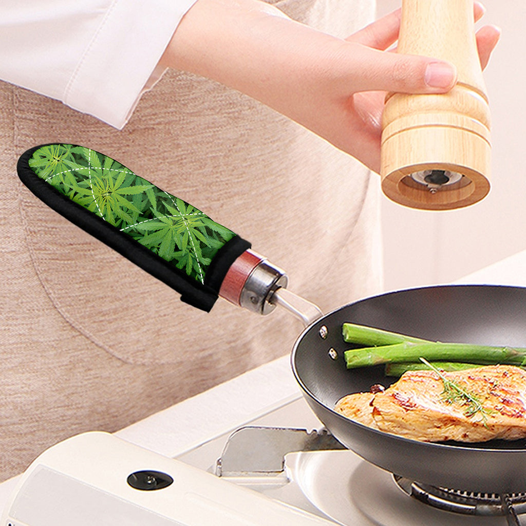 Green Pot Leaf Print Skillet Handle Cover