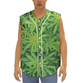 Green Pot Leaf Print Sleeveless Baseball Jersey
