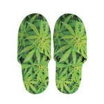 Green Pot Leaf Print Slippers