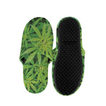 Green Pot Leaf Print Slippers