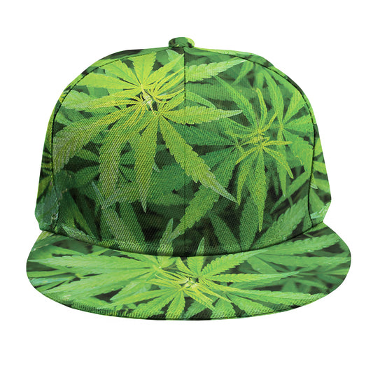 Green Pot Leaf Print Snapback Cap