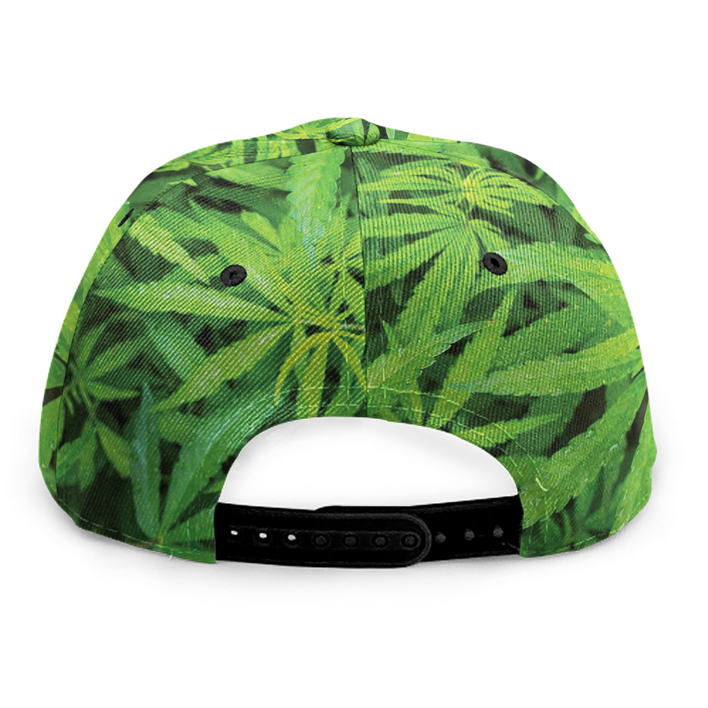 Green Pot Leaf Print Snapback Cap