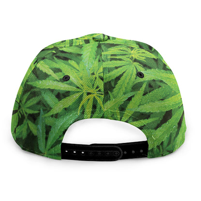 Green Pot Leaf Print Snapback Cap