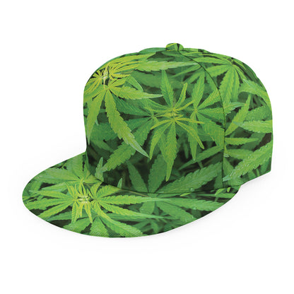 Green Pot Leaf Print Snapback Cap