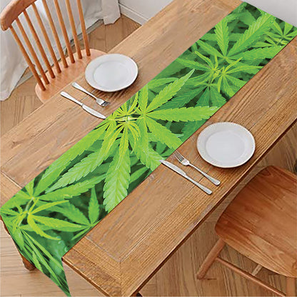 Green Pot Leaf Print Table Runner