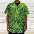 Green Pot Leaf Print Textured Short Sleeve Shirt