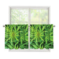 Green Pot Leaf Print Tier Curtains
