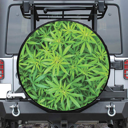 Green Pot Leaf Print Tire Cover