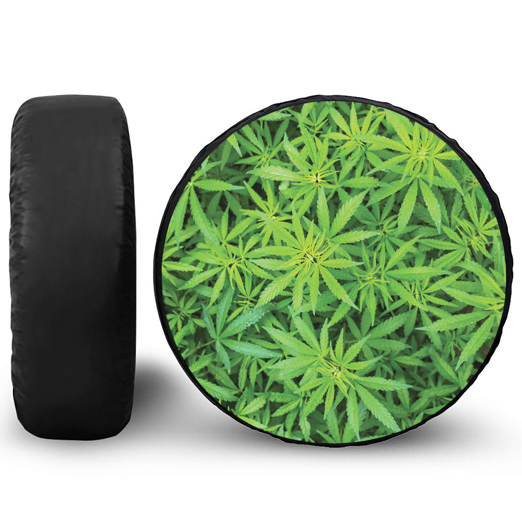 Green Pot Leaf Print Tire Cover