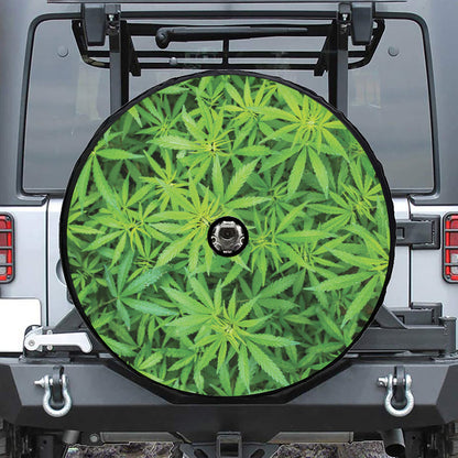 Green Pot Leaf Print Tire Cover With Camera Hole