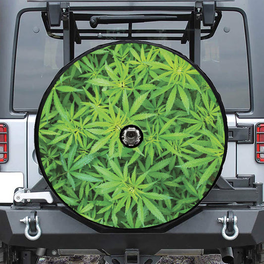 Green Pot Leaf Print Tire Cover With Camera Hole