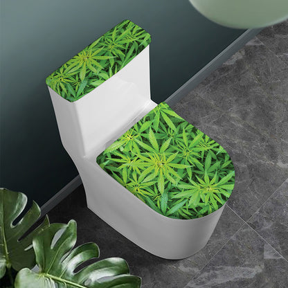 Green Pot Leaf Print Toilet Lid And Tank Cover Set