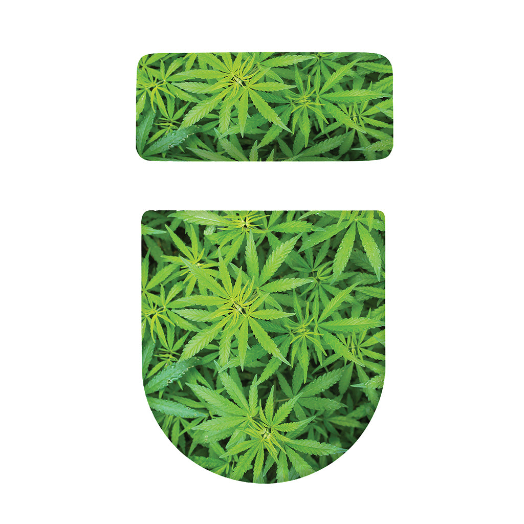 Green Pot Leaf Print Toilet Lid And Tank Cover Set