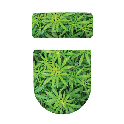 Green Pot Leaf Print Toilet Lid And Tank Cover Set