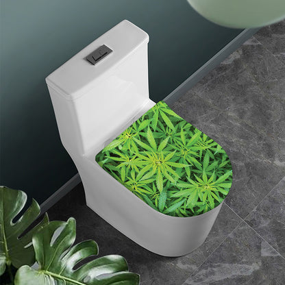 Green Pot Leaf Print Toilet Lid Cover