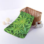 Green Pot Leaf Print Towel