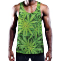 Green Pot Leaf Print Men's Workout Tank Top