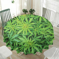 Green Pot Leaf Print Waterproof Round Tablecloth