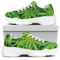 Green Pot Leaf Print White Chunky Shoes