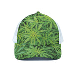 Green Pot Leaf Print White Mesh Trucker Cap
