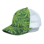 Green Pot Leaf Print White Mesh Trucker Cap