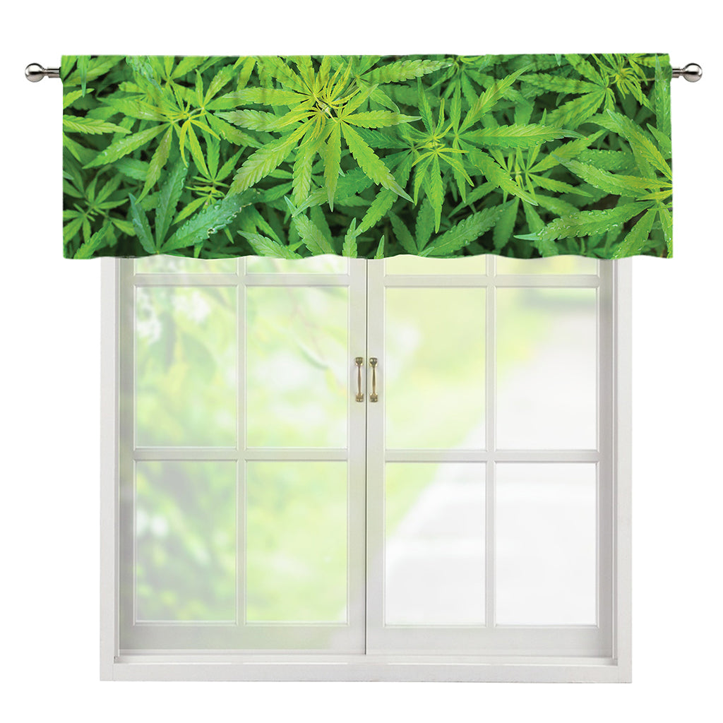 Green Pot Leaf Print Window Valance