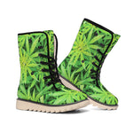 Green Pot Leaf Print Winter Boots