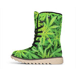 Green Pot Leaf Print Winter Boots