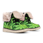 Green Pot Leaf Print Winter Boots