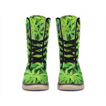 Green Pot Leaf Print Winter Boots