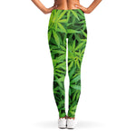 Green Pot Leaf Print Women's Leggings
