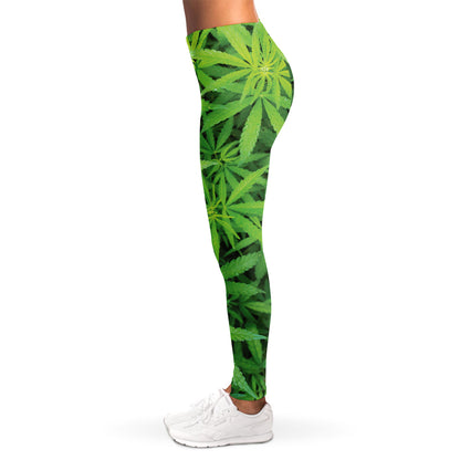 Green Pot Leaf Print Women's Leggings