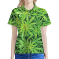 Green Pot Leaf Print Women's Polo Shirt
